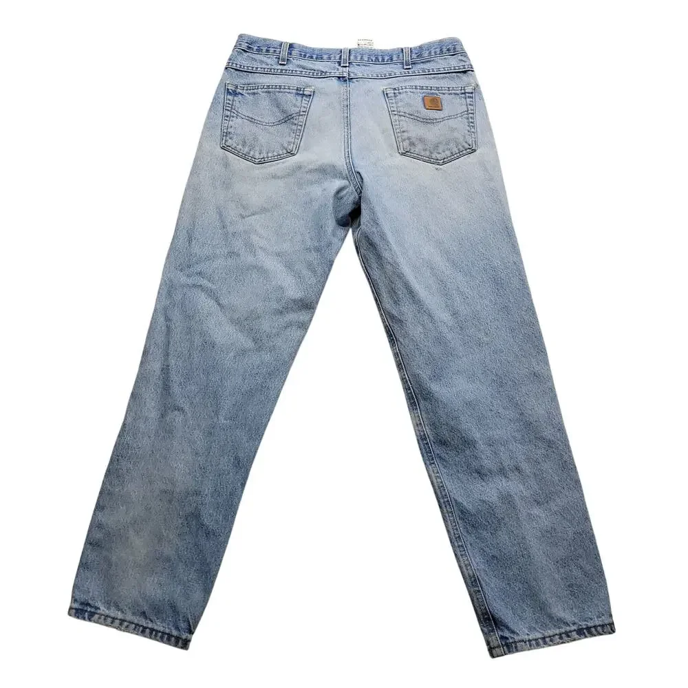 Carhartt B17 DST Mens 36x32 Relaxed Fit Distressed Jeans Light Wash Denim